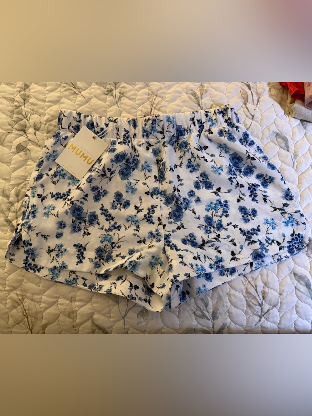 Show Me Your Mumu White Shorts with Blue Floral Print